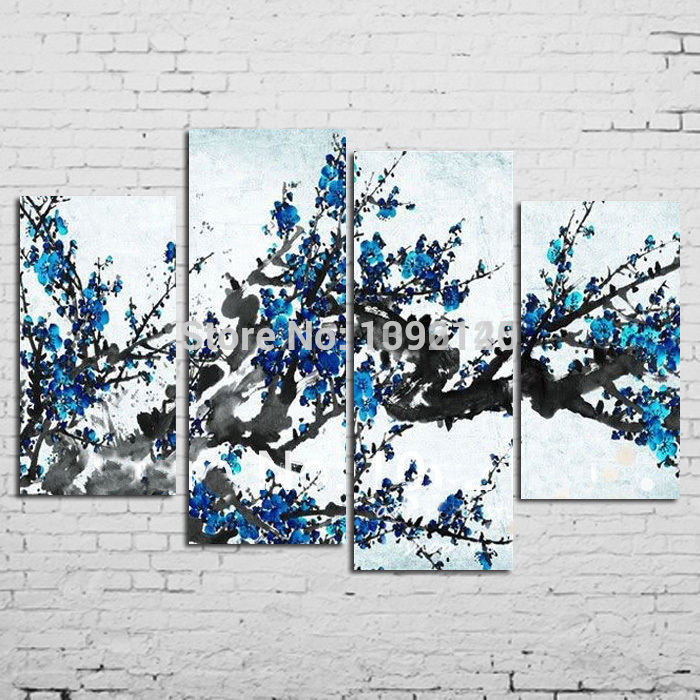 handpainted 4 piece modern decorative oil painting chinese on canvas wall art cherry blossom for living room unique gift