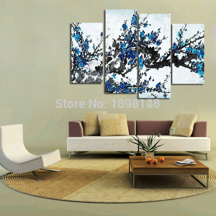 handpainted 4 piece modern decorative oil painting chinese on canvas wall art cherry blossom for living room unique gift