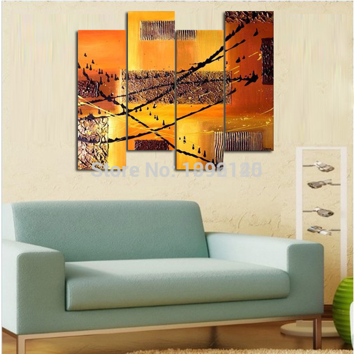 handpainted modern 4 pcs/set artwork oil painting on canvas pictures abstract oil painting dishes behind the couch no frame