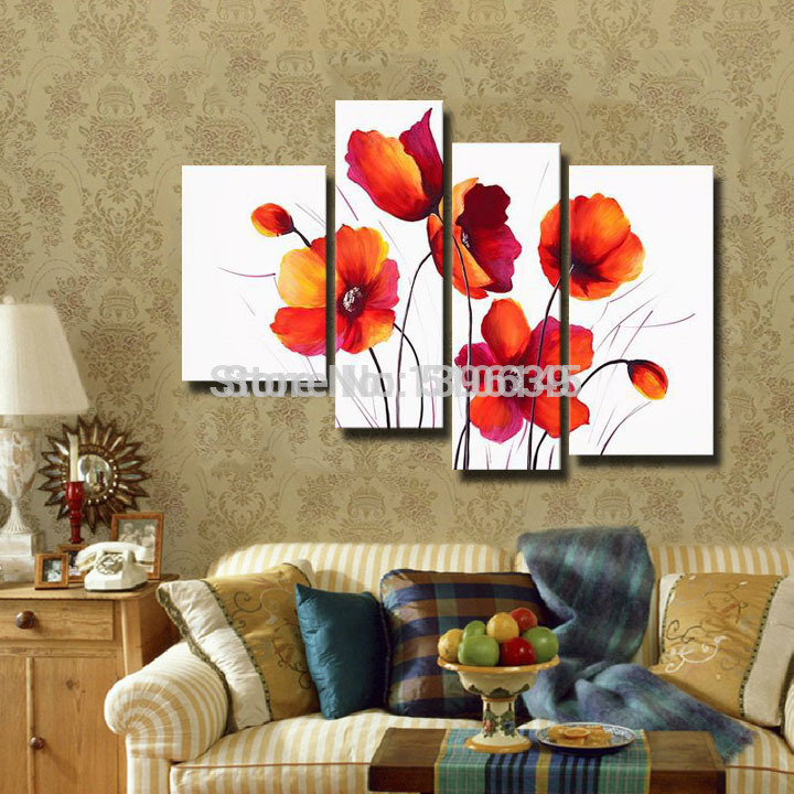 handpainted the red poppies 4pcs/set handmade modern abstract oil painting on canvas wall art home decoration