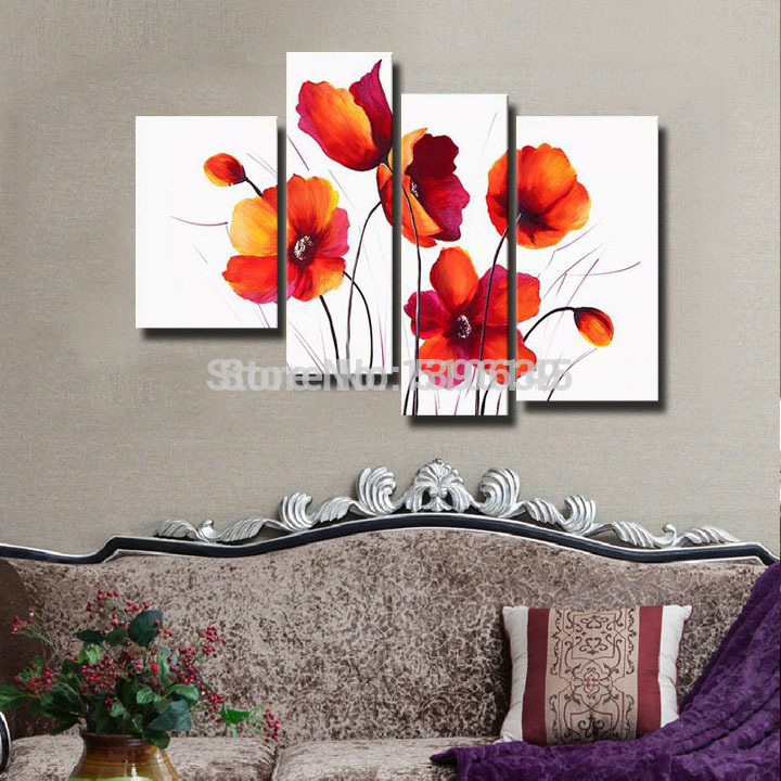 handpainted the red poppies 4pcs/set handmade modern abstract oil painting on canvas wall art home decoration