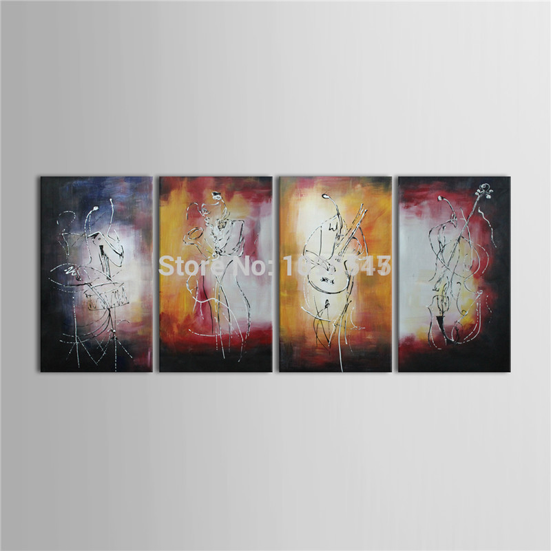 modern home decoration 4 piece canvas art set abstract people playing the violin oil painting