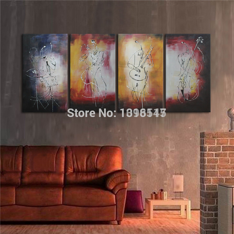 modern home decoration 4 piece canvas art set abstract people playing the violin oil painting