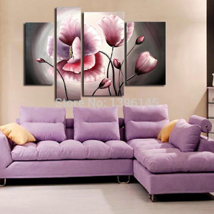 pink color flower handmade modern abstract canvas oil paintings wall art gift for living room home decoration