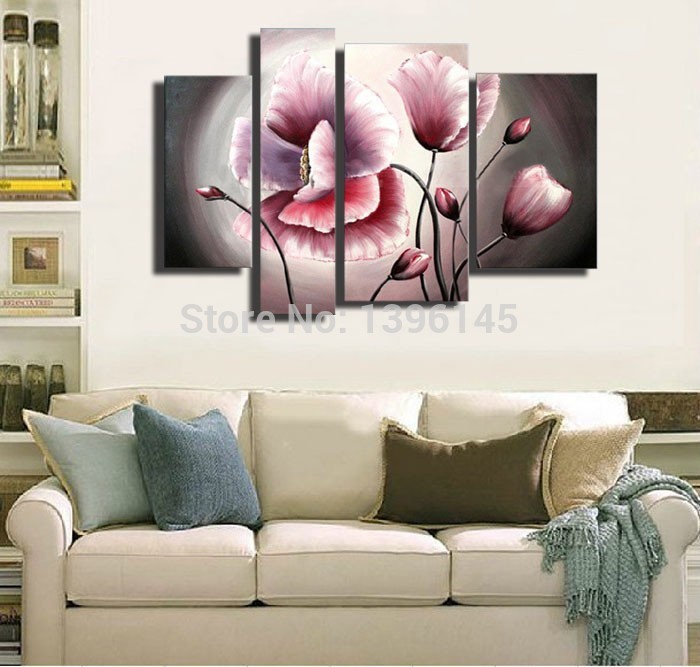 pink color flower handmade modern abstract canvas oil paintings wall art gift for living room home decoration