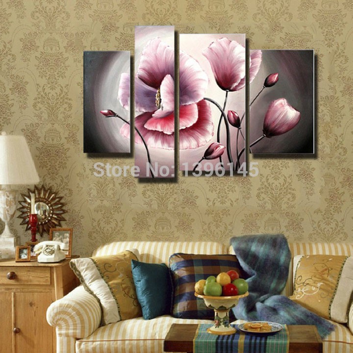 pink color flower handmade modern abstract canvas oil paintings wall art gift for living room home decoration