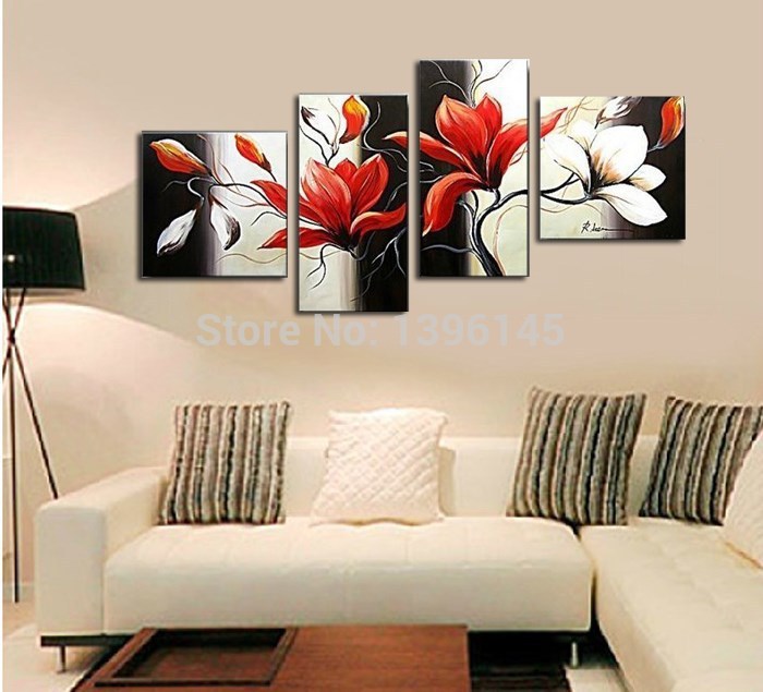 red color painting the magnolia modern abstract handmade oil painting on canvas hand picture wall art gift