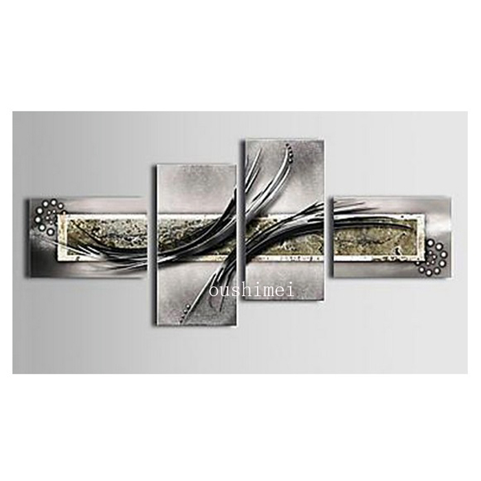 hand painted 4pcs modern gery pictures on canvas oil painting for living room wall art line abstract craft landscape