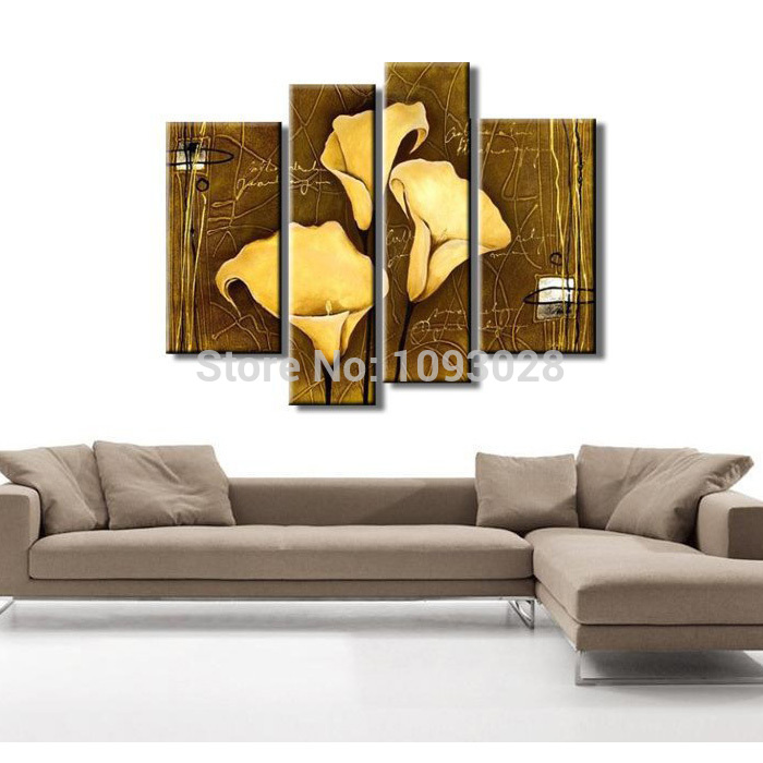 handpainted modern abstract 4 piece wall art oil painting on canvas for home decor orchid picture as unique gift