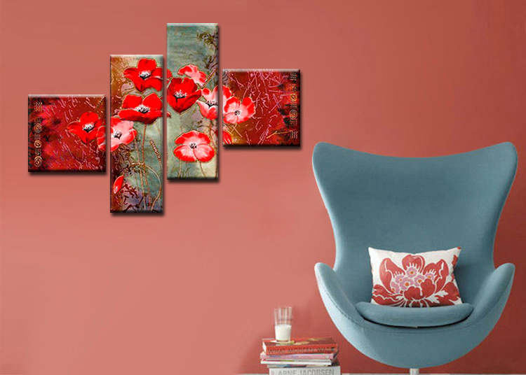 sell 4pcs abstract hand painted flower home wall decor art oil painting on canvas for living room