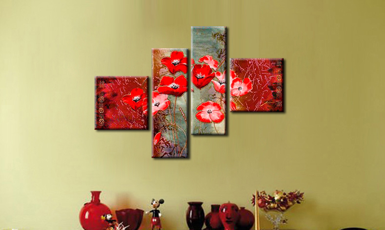 sell 4pcs abstract hand painted flower home wall decor art oil painting on canvas for living room