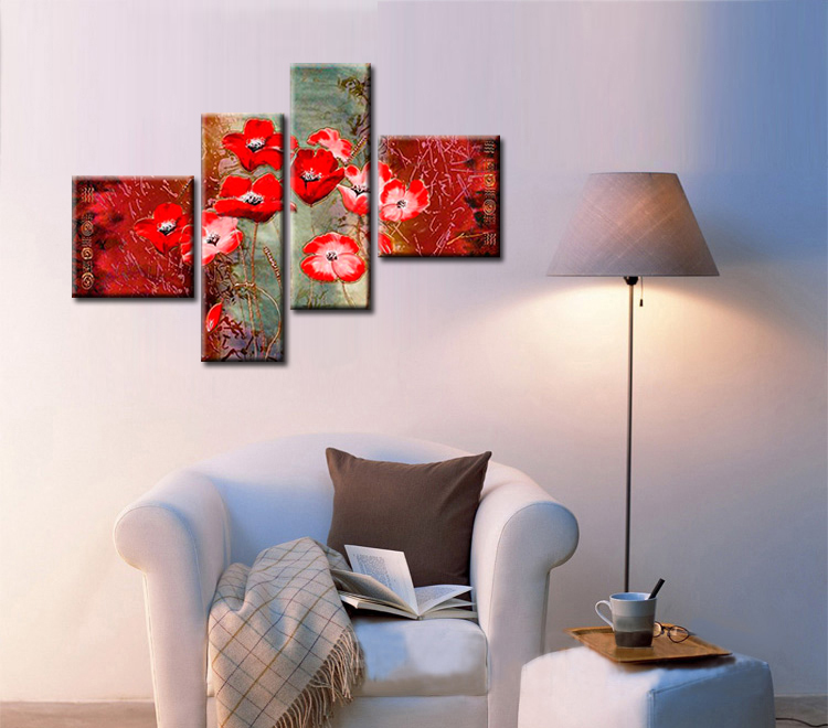 sell 4pcs abstract hand painted flower home wall decor art oil painting on canvas for living room