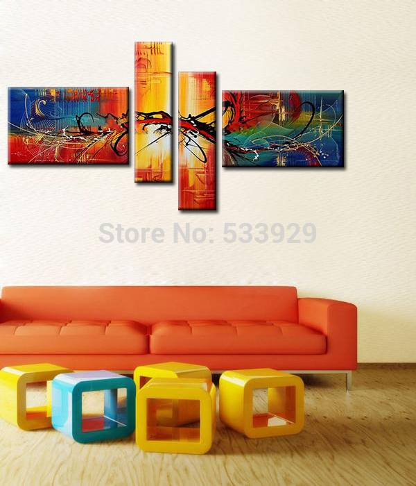 sell 4pcs abstract hand painted home wall decor art oil painting on canvas for living room