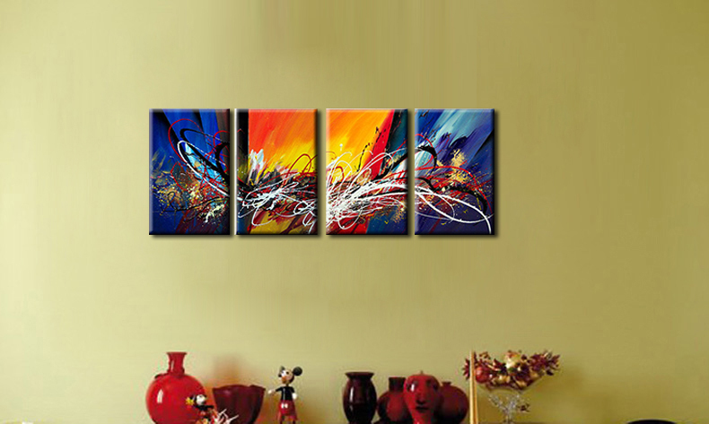 sell 4pcs abstract hand painted home wall decor art oil painting on canvas for living room