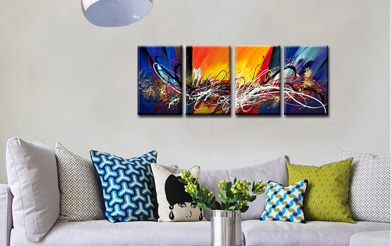 sell 4pcs abstract hand painted home wall decor art oil painting on canvas for living room