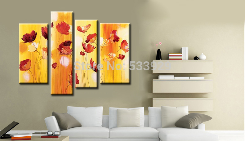 sell 4pcs abstract hand painted home wall decor art oil painting on canvas for living room