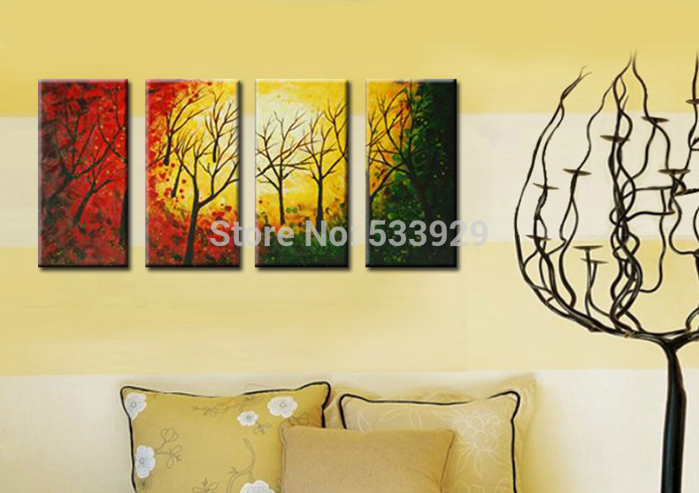 sell 4pcs abstract landscape hand painted home wall decor art oil painting on canvas for living room