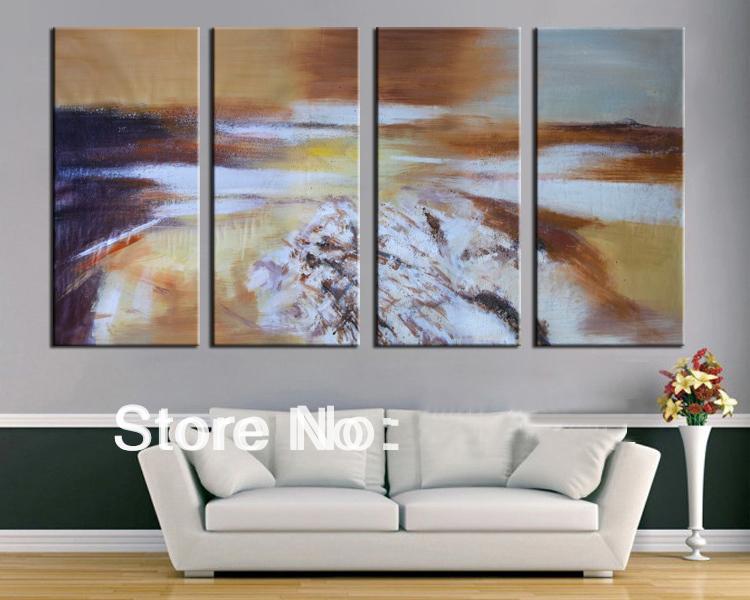 hand-painted big size modern wall art home decor abstract for living room winter lake group oil painting on canvas framed