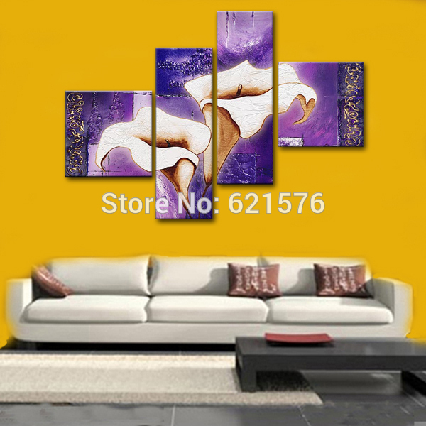 hand-painted bluish violet calla flower wall art picture for living room home decor abstract oil painting on canvas art framed