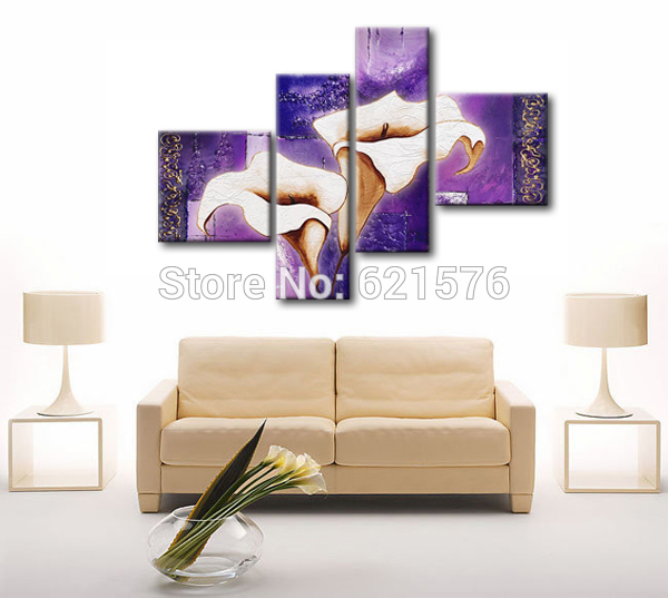 hand-painted bluish violet calla flower wall art picture for living room home decor abstract oil painting on canvas art framed