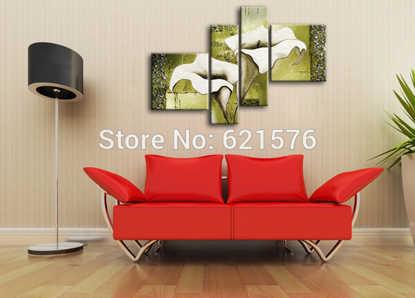 hand-painted flower wall art picture for living room home decor green white calla flower abstract oil painting on canvas framed