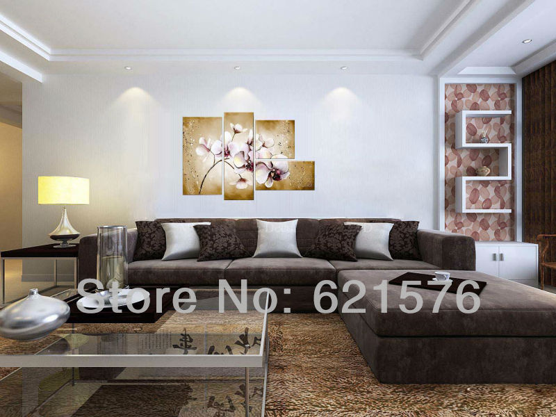 hand-painted hanging wall art picture for living room home decor abstract flower lilac phalaenopsis group oil painting on canvas