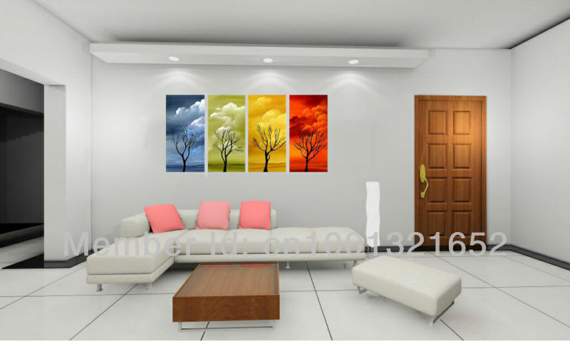 hand-painted hi-q modern decorative landscape oil painting on canvas colorful auspicious clouds tree2 4pcs/set framed