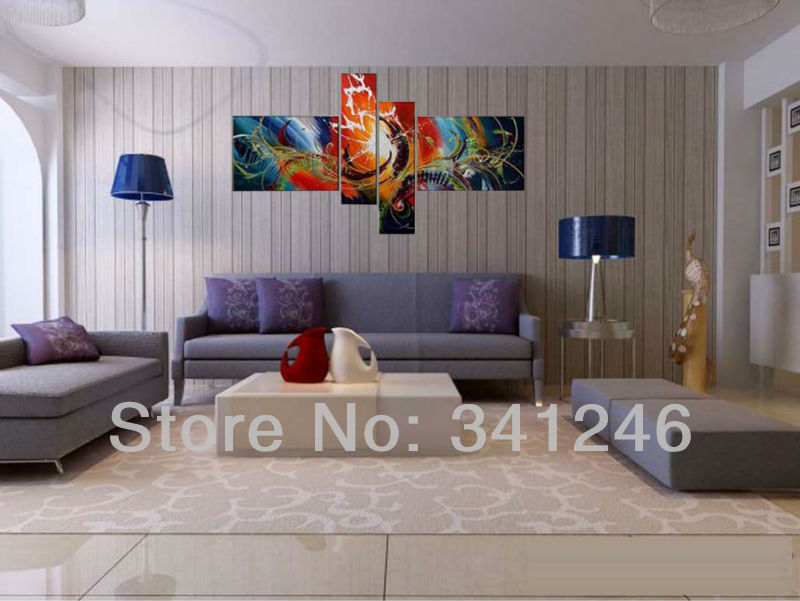 hand-painted hi-q modern fashion wall art home decorative abstract oil painting on canvas dance of scrawl line 4pcs/set framed