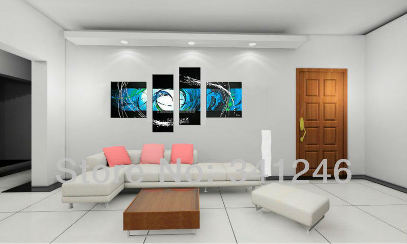 hand-painted hi-q modern fashion wall art home decorative abstract oil painting on canvas light hole 4pcs/set framed