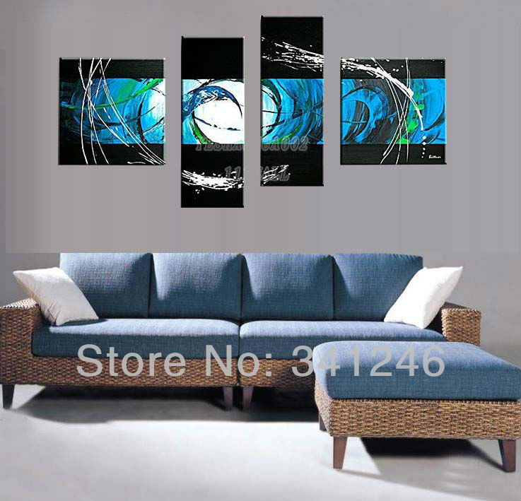 hand-painted hi-q modern fashion wall art home decorative abstract oil painting on canvas light hole 4pcs/set framed