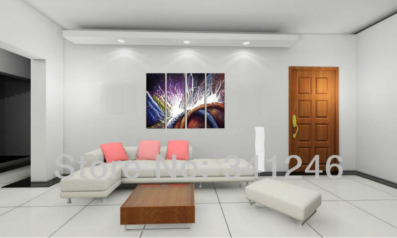 hand-painted hi-q modern fashion wall art home decorative abstract oil painting on canvas white light line 4pcs/set framed