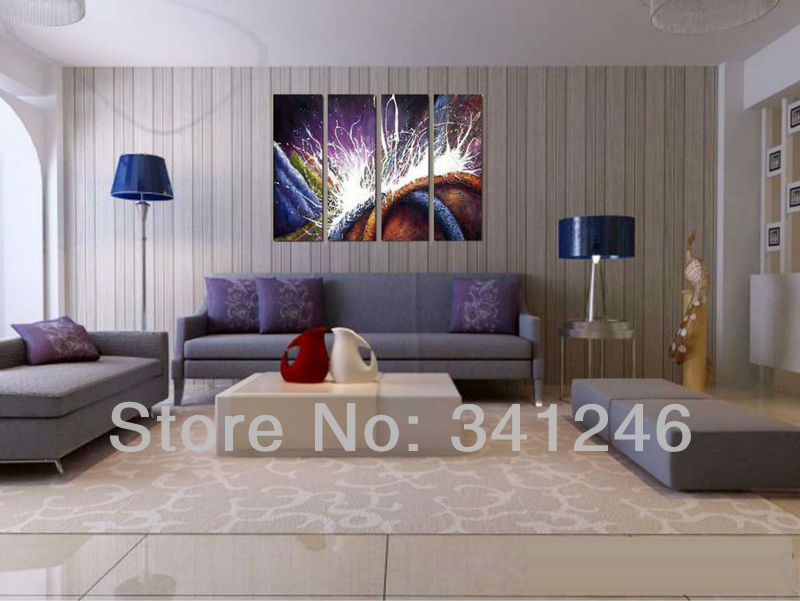 hand-painted hi-q modern fashion wall art home decorative abstract oil painting on canvas white light line 4pcs/set framed