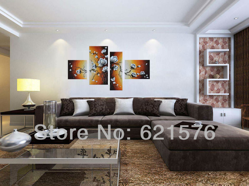 hand-painted hi-q modern hanging wall art home decor abstract flower oil painting on canvas ferreous bombax ceiba4pcs/set framed