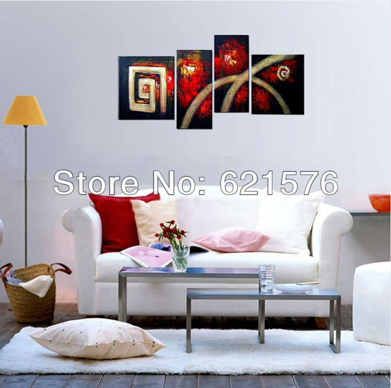 hand-painted hi-q modern hanging wall art home decorative abstract oil painting on canvas circular arc 4pcs/set wood framed