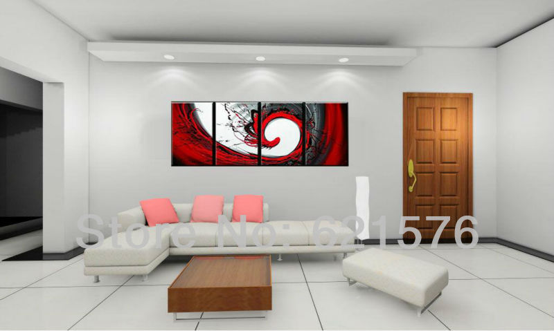 hand-painted hi-q modern hanging wall art home decorative abstract oil painting on canvas red dance rendering 4pcs/set framed