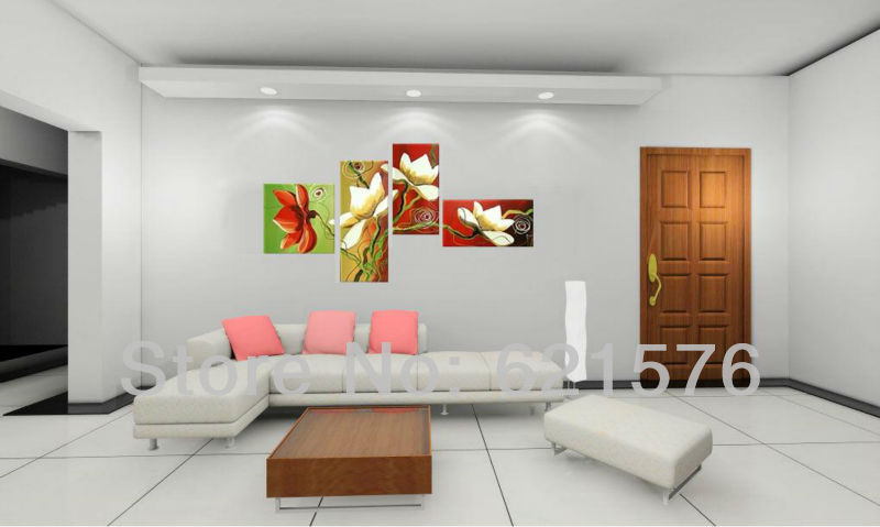 hand-painted hi-q modern hanging wall art home decorative flower oil painting on canvas white red bombax ceiba 4pcs/set framed