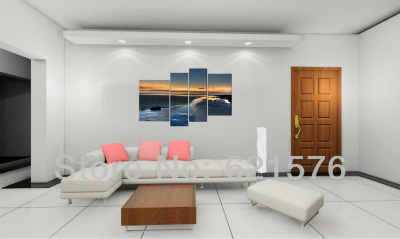 hand-painted hi-q modern hanging wall art home decorative seascape oil painting on canvas the evening beach 4pcs/set framed