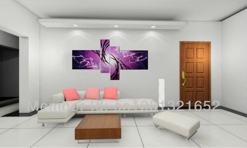 hand-painted hi-q modern wall art decorative abstract oil painting on canvas huge size purple dance of sunlight 4pcs/set framed