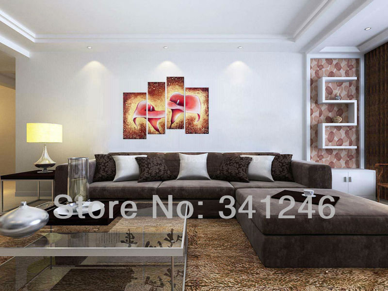 hand-painted hi-q modern wall art home decorative abstract flower oil painting on canvas roseate calla lily -4pcs/set framed