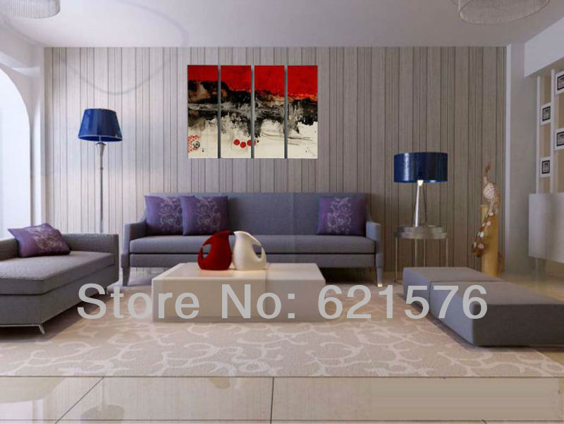 hand-painted hi-q modern wall art home decorative abstract oil painting on canvas red black off-white scrawl rendering 4pcs/set