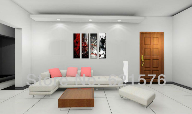 hand-painted hi-q modern wall art home decorative abstract oil painting on canvas red black white scrawl rendering 4pcs/set