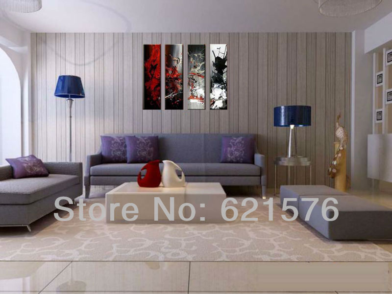 hand-painted hi-q modern wall art home decorative abstract oil painting on canvas red black white scrawl rendering 4pcs/set