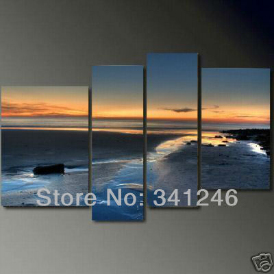 hand-painted hi-q modern wall art home decorative abstract seascape oil painting on canvas the evening beach 4pcs/set framed