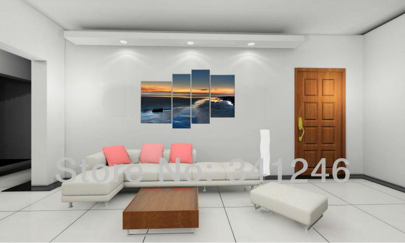 hand-painted hi-q modern wall art home decorative abstract seascape oil painting on canvas the evening beach 4pcs/set framed