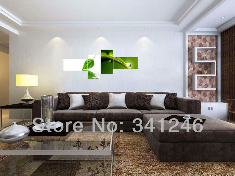 hand-painted hi-q modern wall art home decorative landscape group oil painting on canvas nature green leaf water 4pcs/set framed