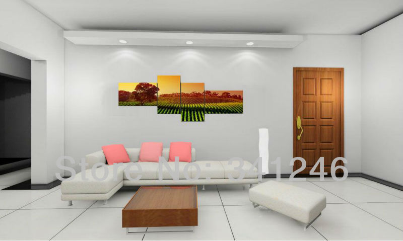 hand-painted hi-q modern wall art home decorative landscape group oil painting on canvas tea garden 4pcs/set framed