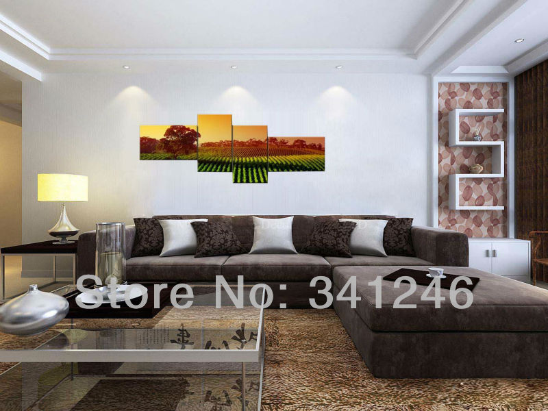 hand-painted hi-q modern wall art home decorative landscape group oil painting on canvas tea garden 4pcs/set framed