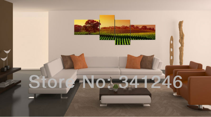 hand-painted hi-q modern wall art home decorative landscape group oil painting on canvas tea garden 4pcs/set framed