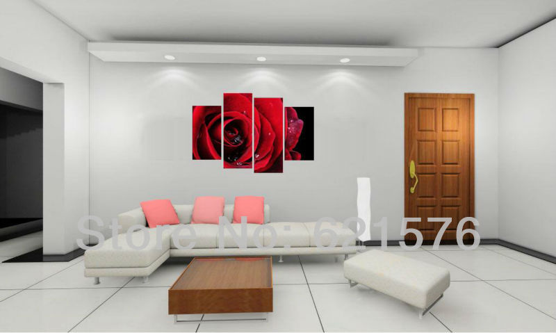 hand-painted hi-q modern wall art home decorative realistic flower oil painting on canvas huge rose with water drops 4pcs/set