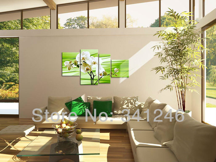 hand-painted hi-q wall art home decorative flower oil painting on canvas white magnolia flower on light green 4pcs/set framed